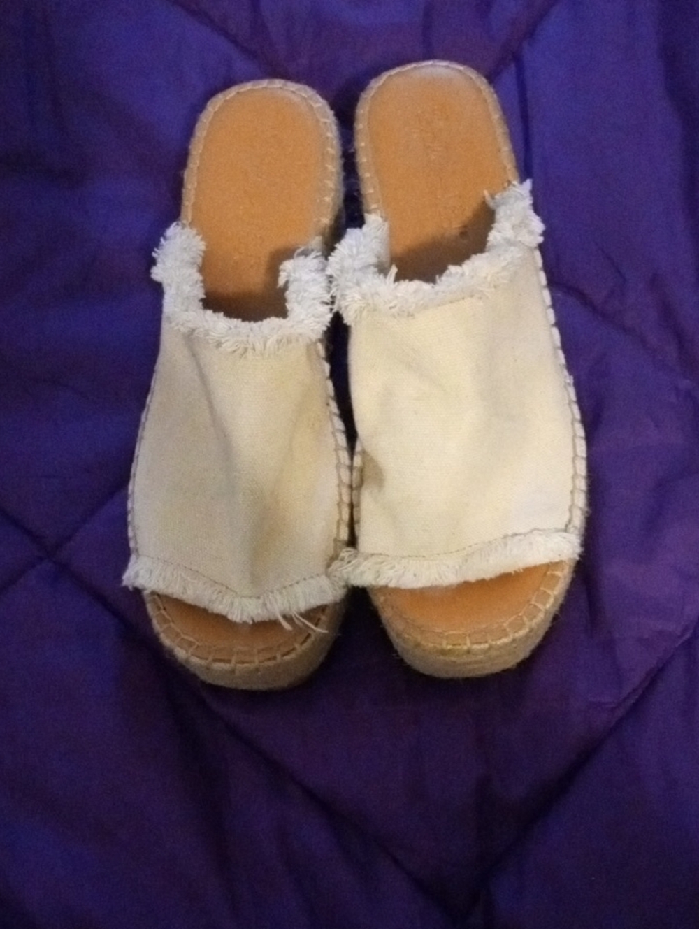 Splendid Cream Frayed Espadrille Slide Mules